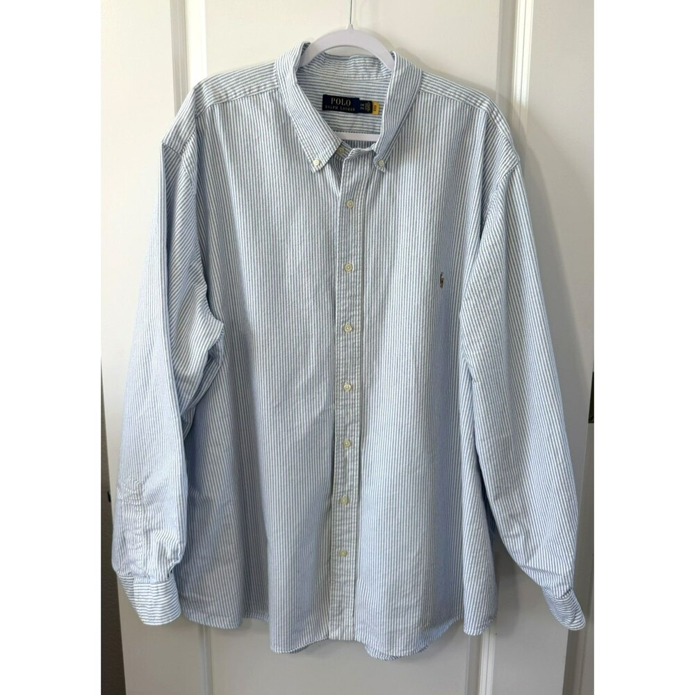 Ralph Lauren Button Down Shirt Mens 3XB Big Classic Blue Striped Long Sleeve